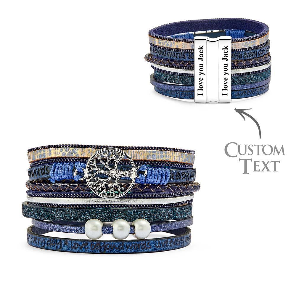 Braccialetti In Pelle Da Donna Con Albero Della Vita Ispiratore Personalizzato Inciso - soufeelit