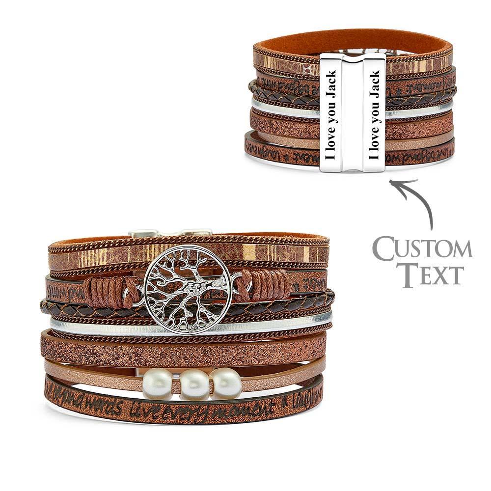 Braccialetti In Pelle Da Donna Con Albero Della Vita Ispiratore Personalizzato Inciso - soufeelit