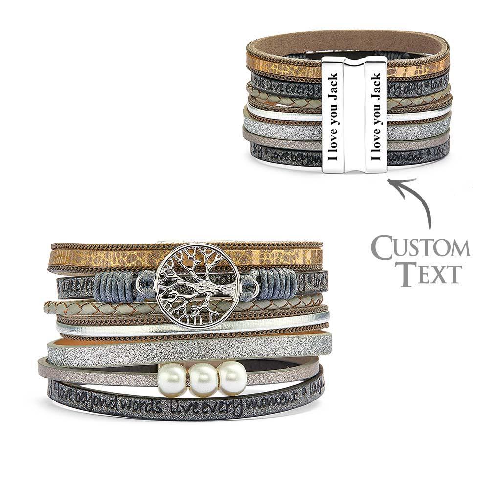 Braccialetti In Pelle Da Donna Con Albero Della Vita Ispiratore Personalizzato Inciso - soufeelit