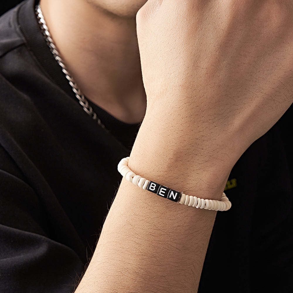 Bracciale Personalizzato Con Perline In Legno Con Nome Bracciale Retrò, Regalo Per Lui - soufeelit