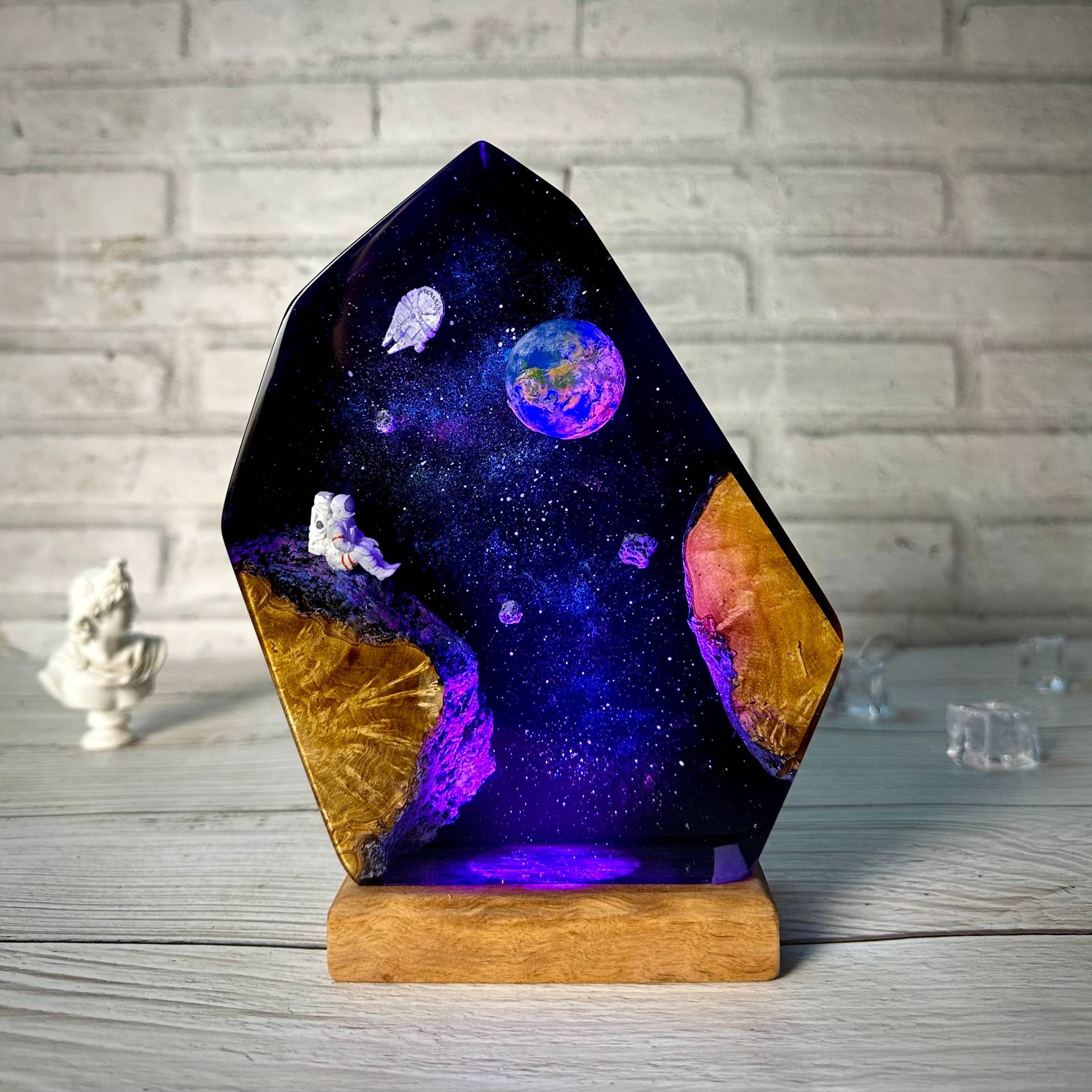 Lampada Da Galassia Spaziale In Legno, Resina, Luce Notturna, Universo Interstellare, Regalo Per Lei - soufeelit