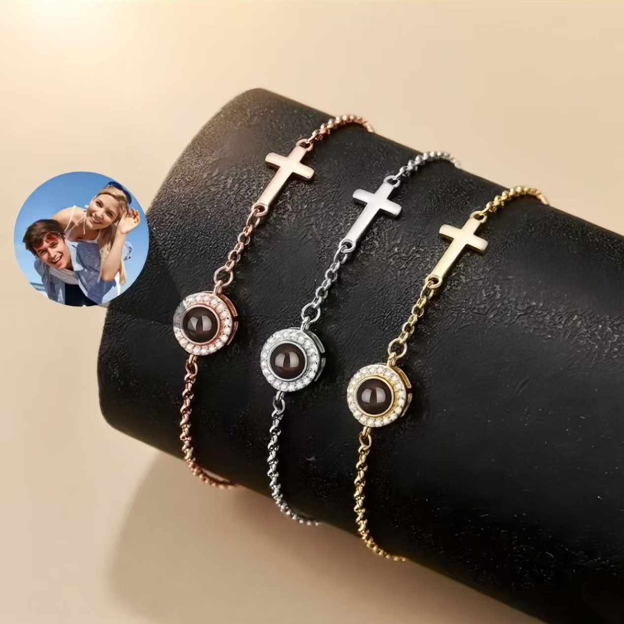 Braccialetto Personalizzato Con Proiezione Fotografica E Croce, Gioielli Religiosi Personalizzati, Regalo Commemorativo Cristiano Per Lei - soufeelit