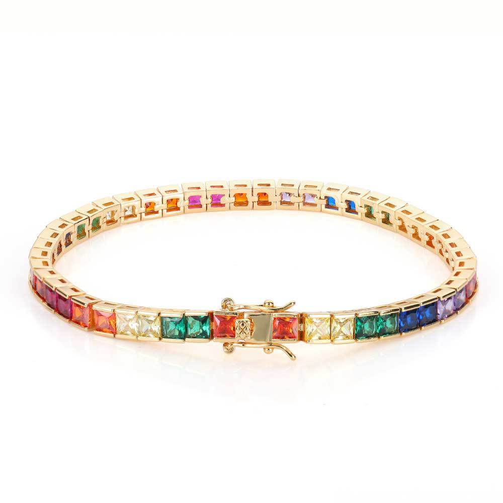 Bracciale Tennis Colorato Bracciale Quadrato Con Zirconi - soufeelit