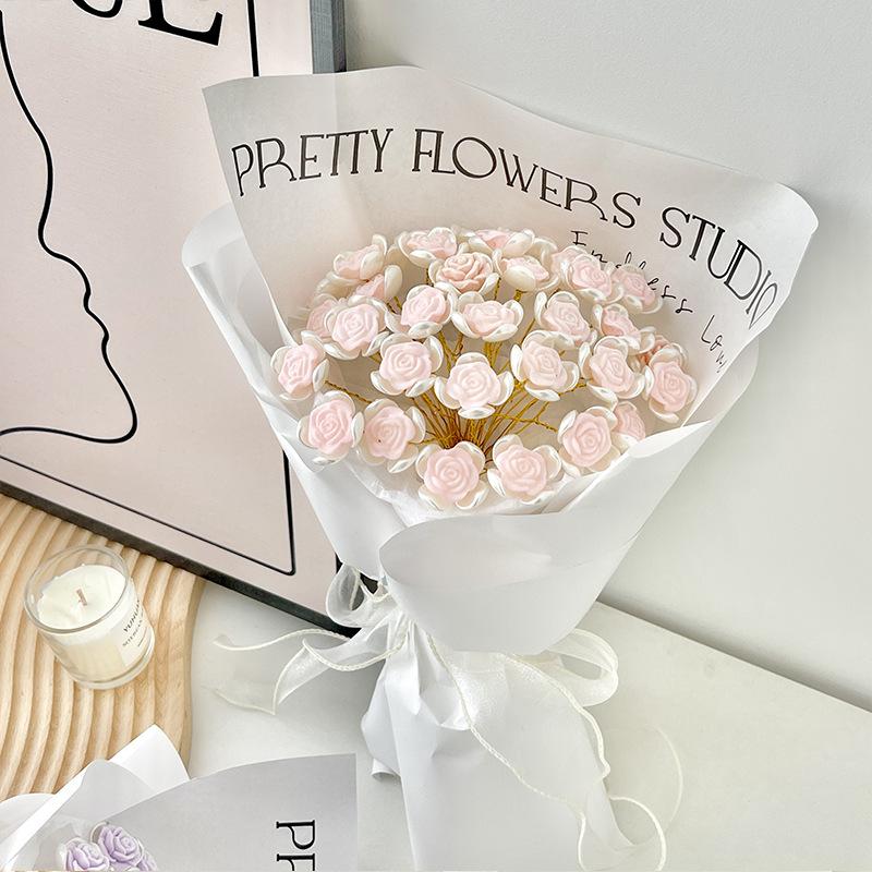 Bouquet Di Rose Finte Fatto A Mano, Confezione Di Materiali Fai Da Te, Fiori Da Tenere In Mano Per Il Suo Regalo - soufeelit