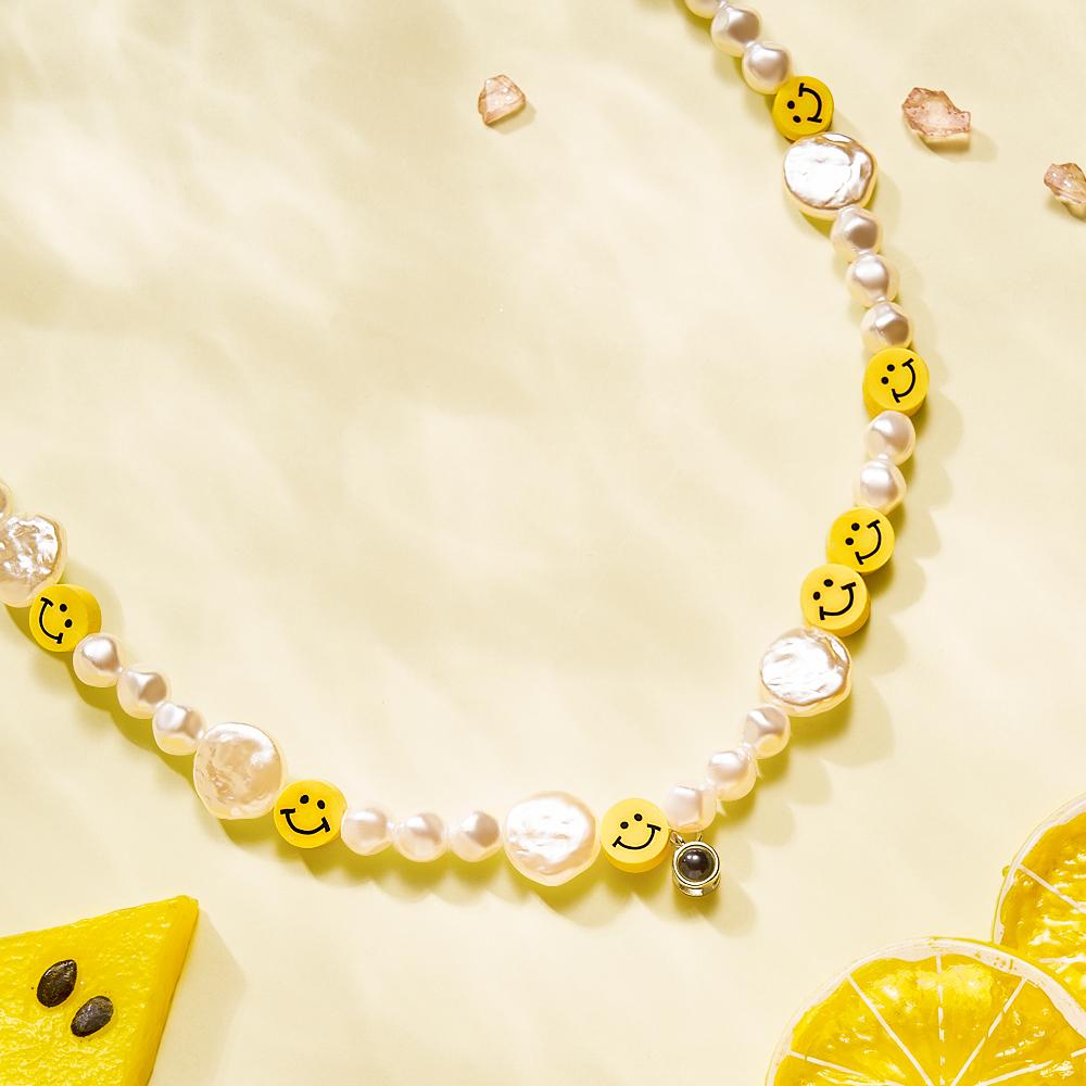 Collana Con Proiezione Personalizzata, Viso Sorridente, Perla, Colletto Estivo Irregolare Y2k, Regalo - soufeelit