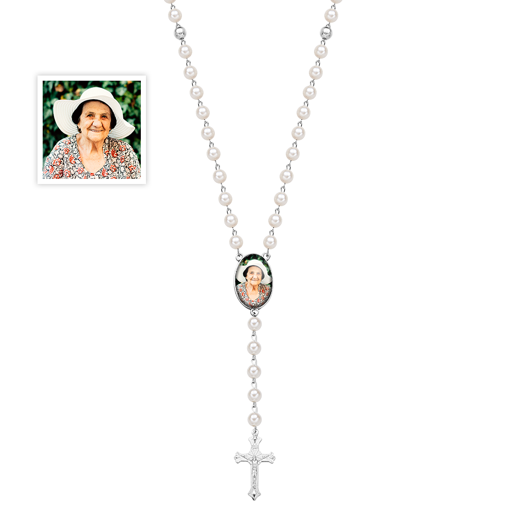 Collana Personalizzata Con Rosario Personalizzato, Croce Multicolore, Collana Personalizzata Con Foto, Regalo Commemorativo Per Le Donne