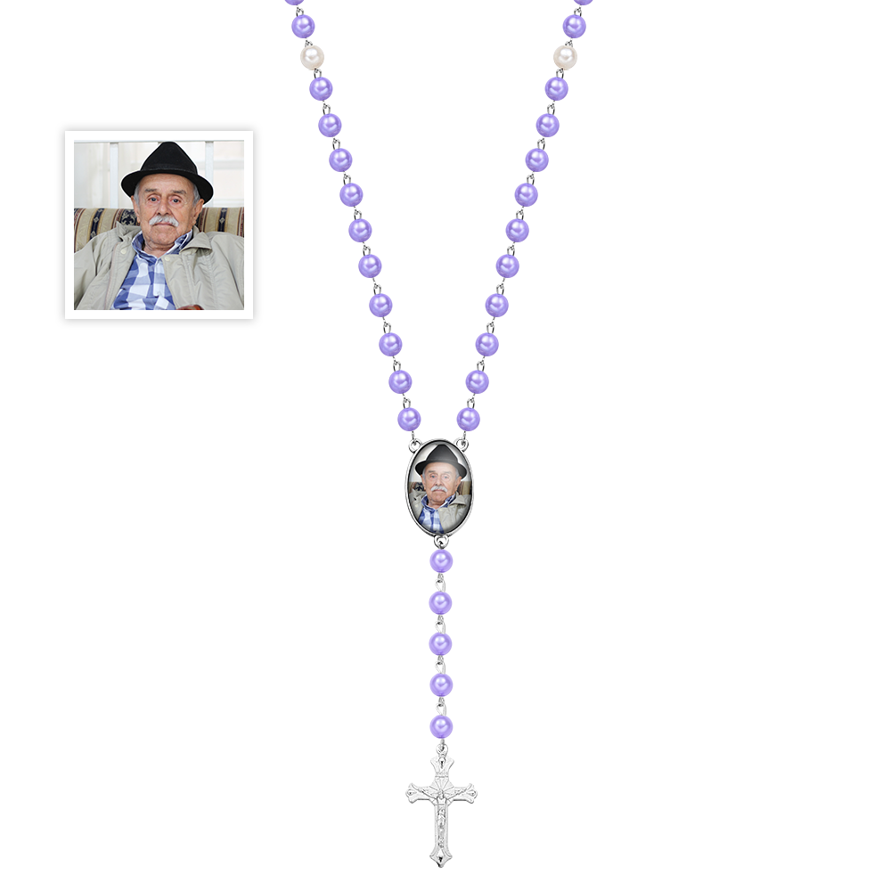 Collana Personalizzata Con Rosario Personalizzato, Croce Multicolore, Collana Personalizzata Con Foto, Regalo Commemorativo Per Le Donne