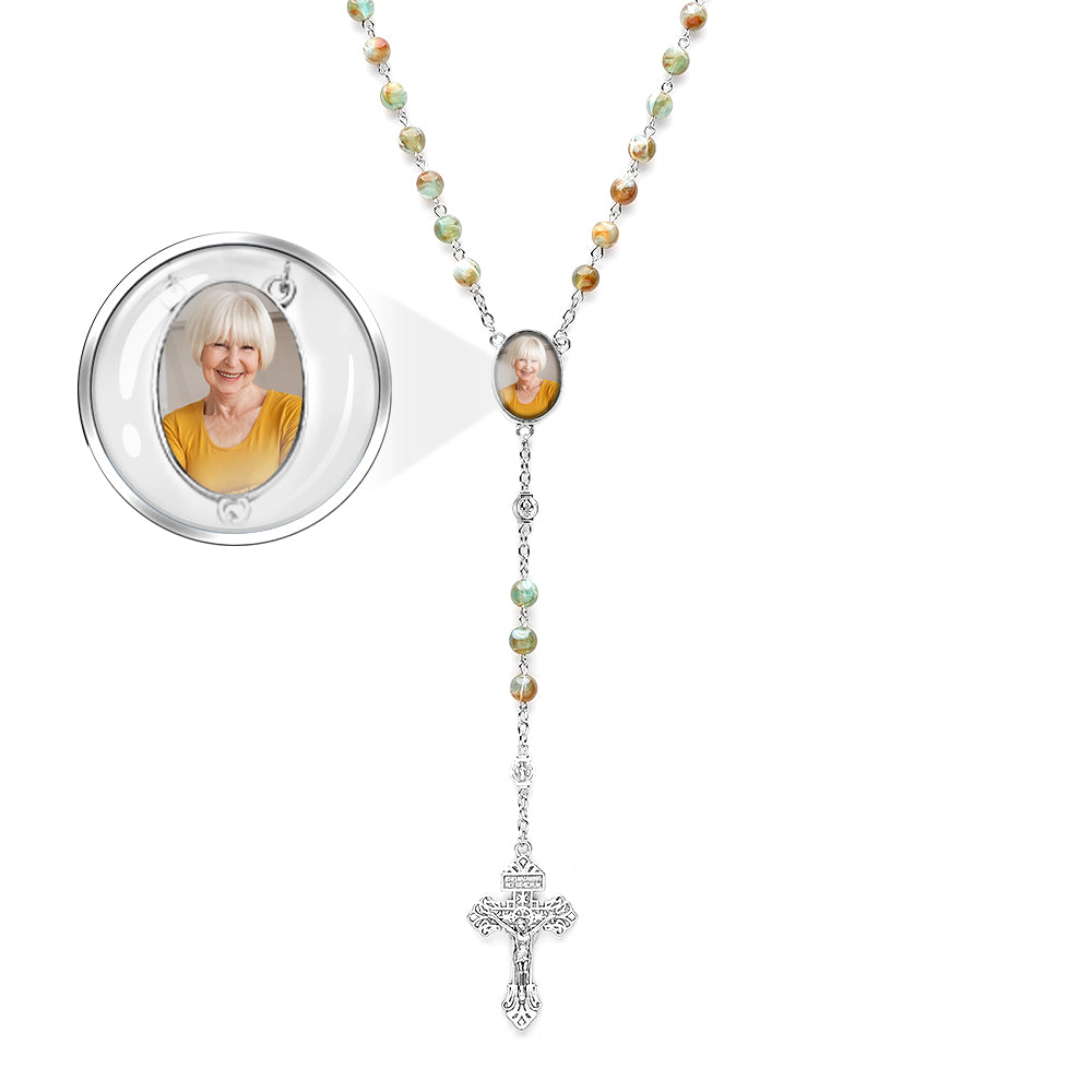 Collana Con Croce Di Rosario Personalizzata Collana Verde Personalizzata Con Foto - soufeelit