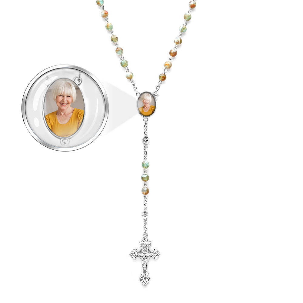 Collana Con Croce Di Rosario Personalizzata Collana Verde Personalizzata Con Foto - soufeelit