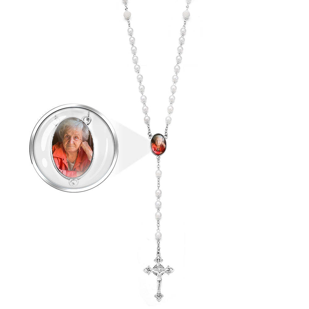 Collana Personalizzata Con Croce Di Perline Rosario Collana Personalizzata Con Perline Bianche Di Bayberry Con Foto - soufeelit