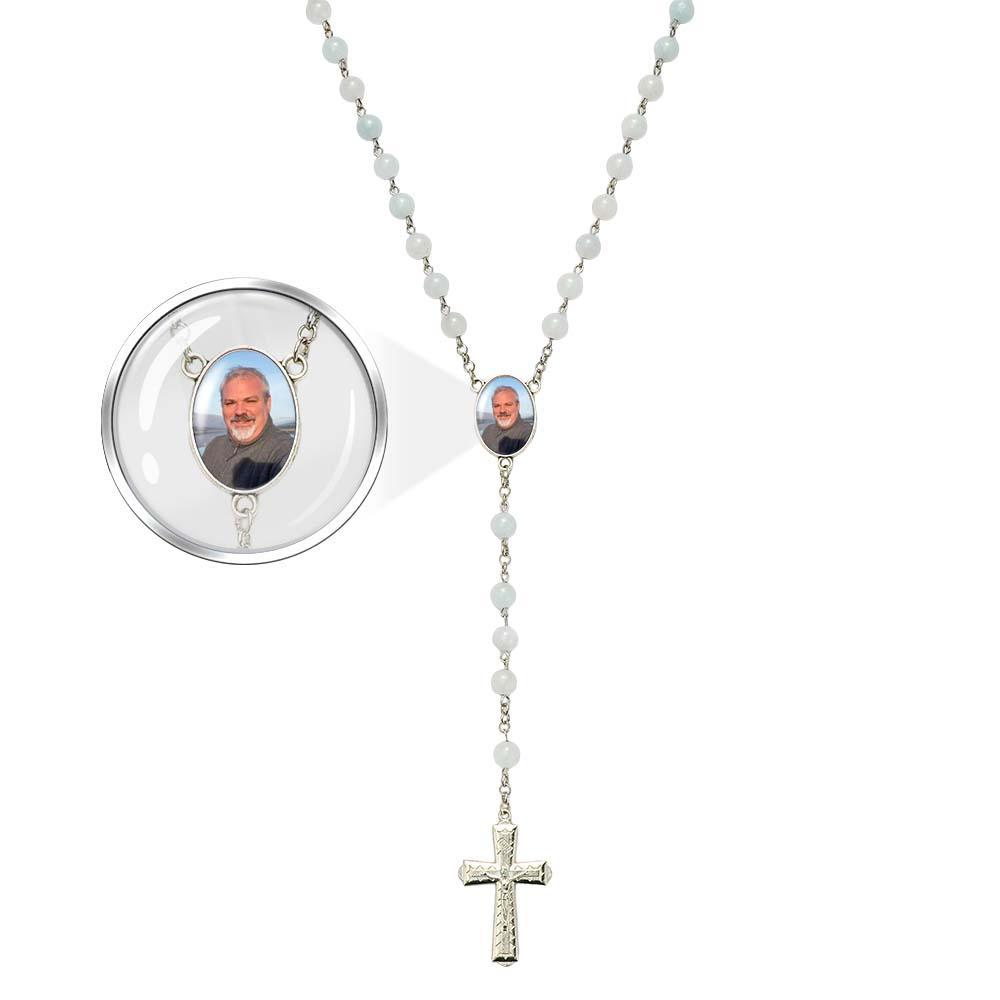 Collana Personalizzata Con Croce Di Perline Rosario Collana Personalizzata Con Perline Luminose In Acrilico Bianco Con Foto - soufeelit