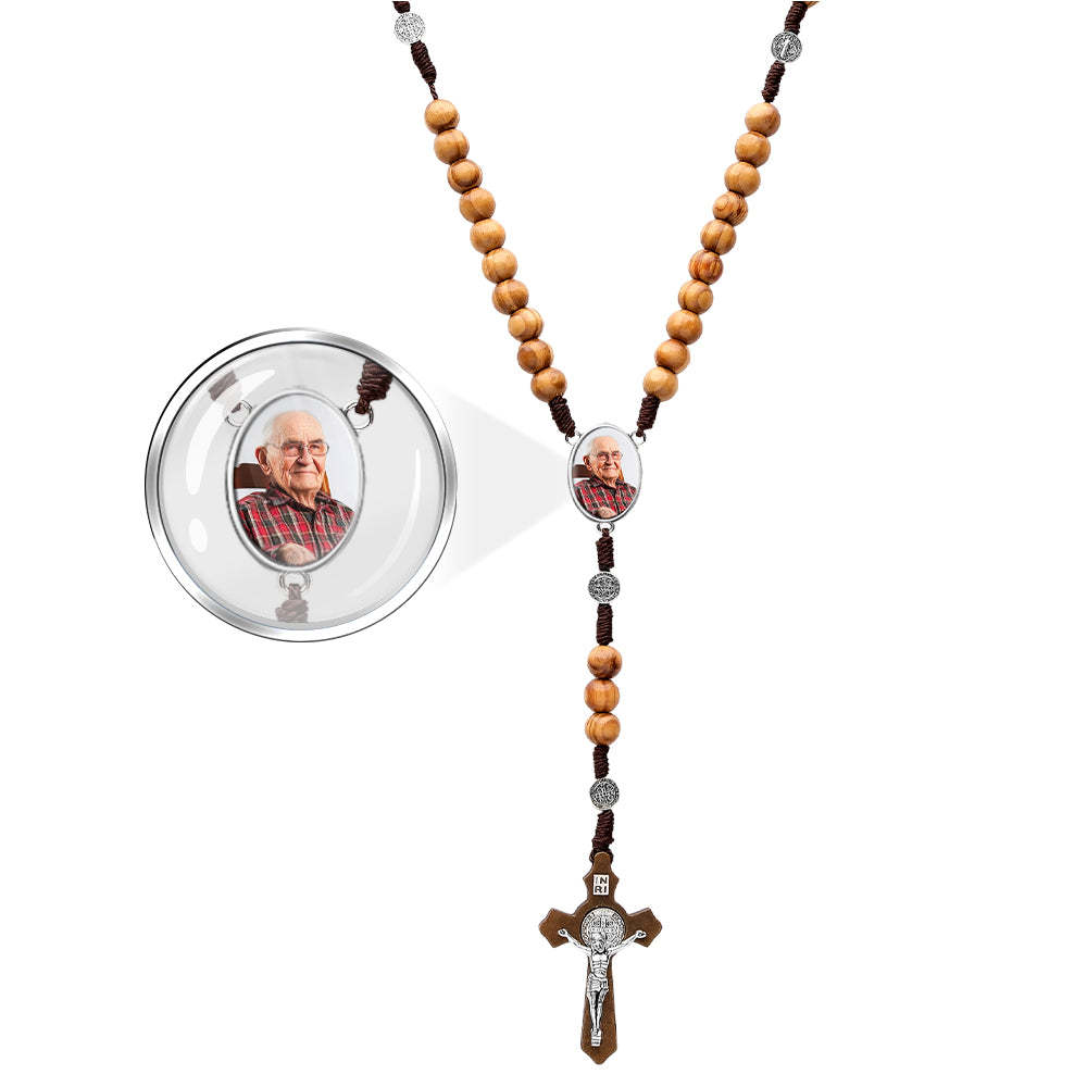 Collana Personalizzata Con Croce Di Perline Di Rosario Collana Personalizzata Con Perline Di Legno Chiaro Vintage Intrecciate A Mano Con Foto - soufeelit