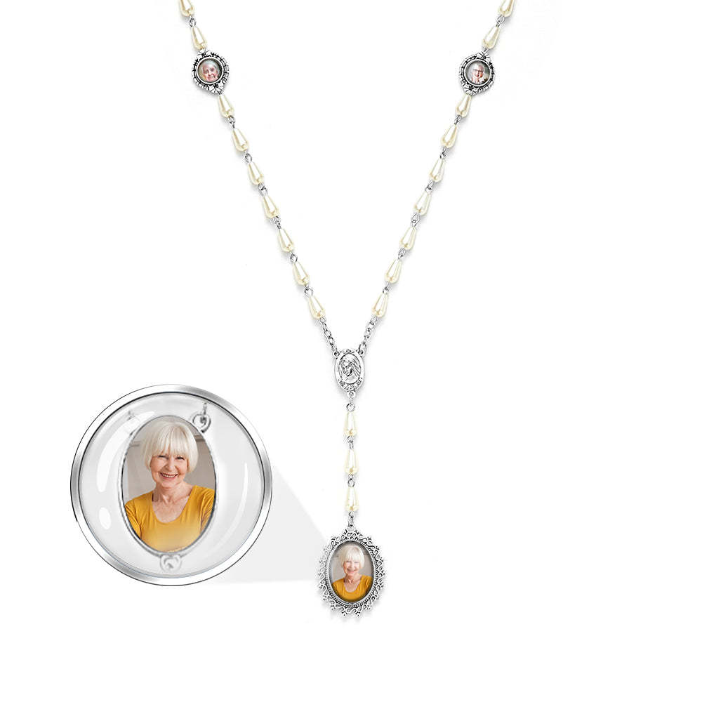 Collana Con Croce Di Perline Di Rosario Personalizzata Collana In Stile Perla Personalizzata Con Foto - soufeelit