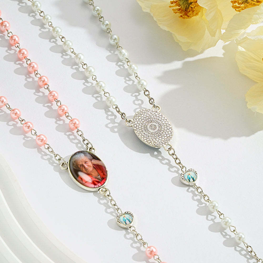 Collana Personalizzata Con Perle Di Rosario Collana Personalizzata Con Croce Di Perle Finte In Vetro Con Foto - soufeelit