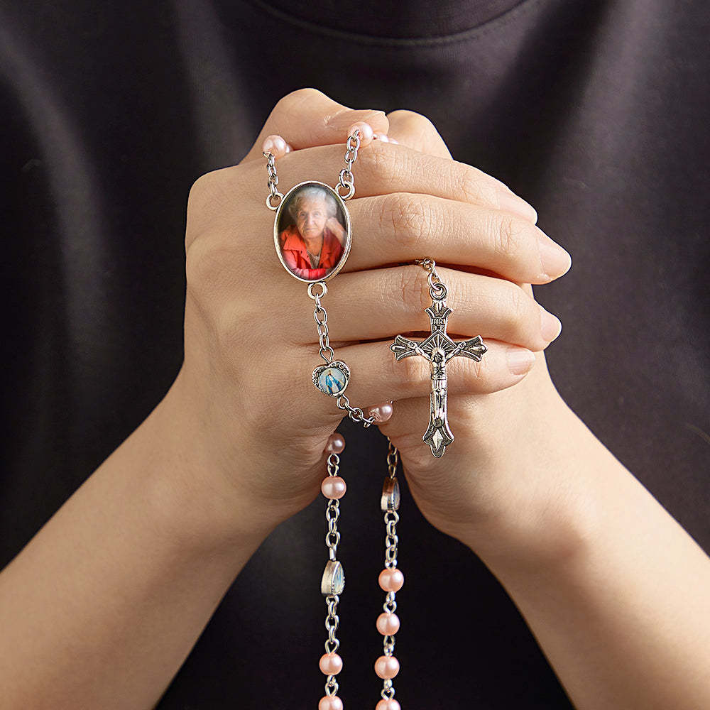 Collana Personalizzata Con Perle Di Rosario Collana Personalizzata Con Croce Di Perle Finte In Vetro Con Foto - soufeelit