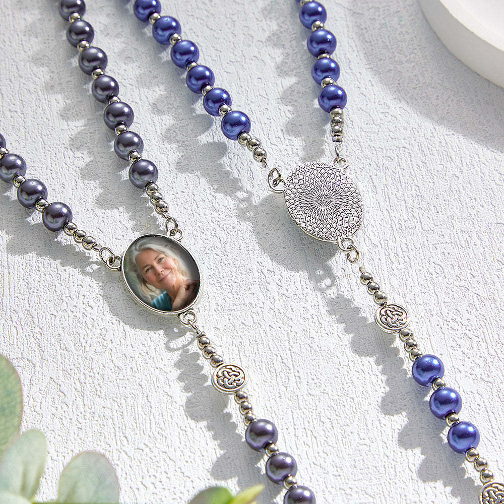 Collana Con Croce Di Perline Di Rosario Personalizzata Collana Di Perle Vuote In Vetro Imitazione Retrò Personalizzata Con Foto - soufeelit