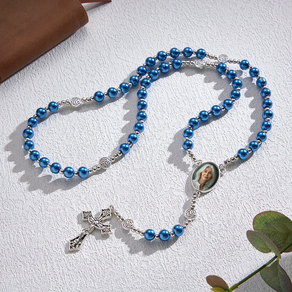 Collana Con Croce Di Perline Di Rosario Personalizzata Collana Di Perle Vuote In Vetro Imitazione Retrò Personalizzata Con Foto - soufeelit