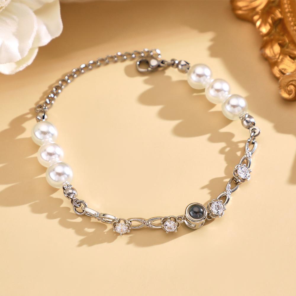 Bracciale Con Proiezione Personalizzata Con Diamanti E Bellissime Perle Regalo - soufeelit