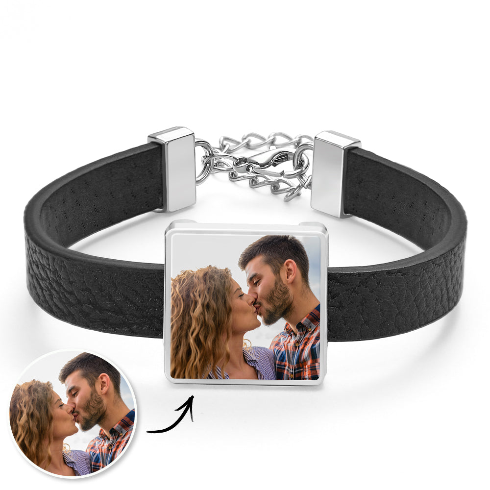 Bracciale In Pelle Personalizzato Con Foto. Accessorio Braccialetto Alla Moda Per Uomo - soufeelit