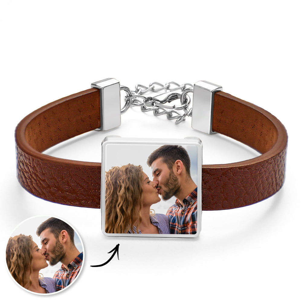 Bracciale In Pelle Personalizzato Con Foto. Accessorio Braccialetto Alla Moda Per Uomo - soufeelit