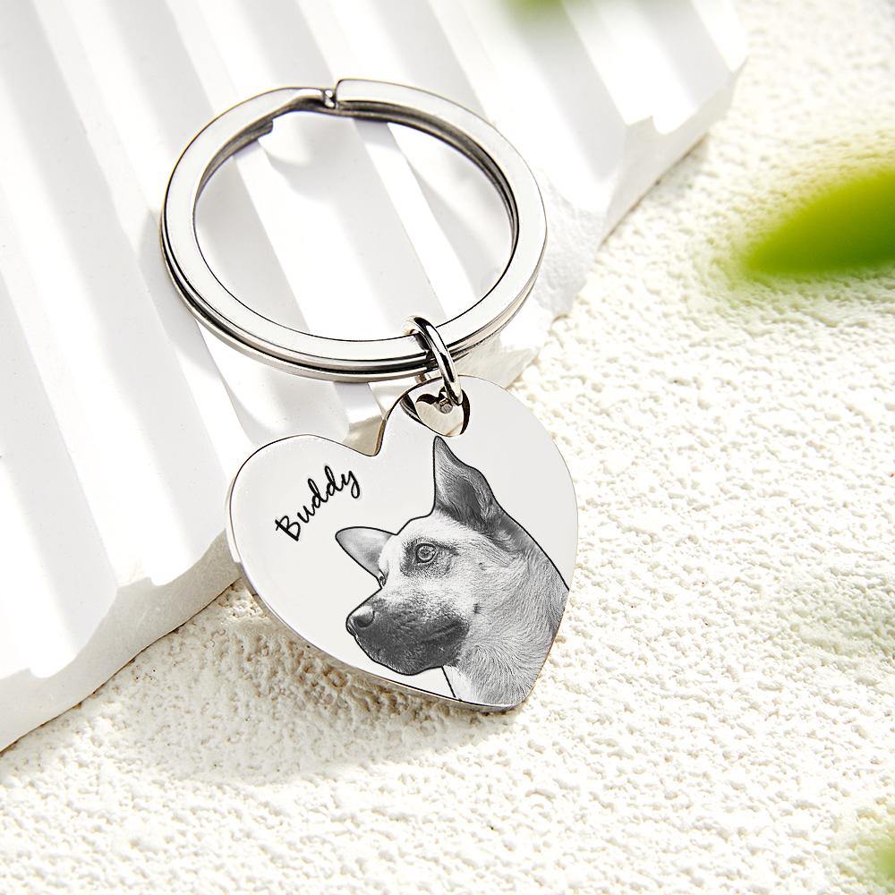 Portachiavi Cuore Personalizzato Con Ritratto Di Animale Domestico Con Nome Personalizzato - soufeelit