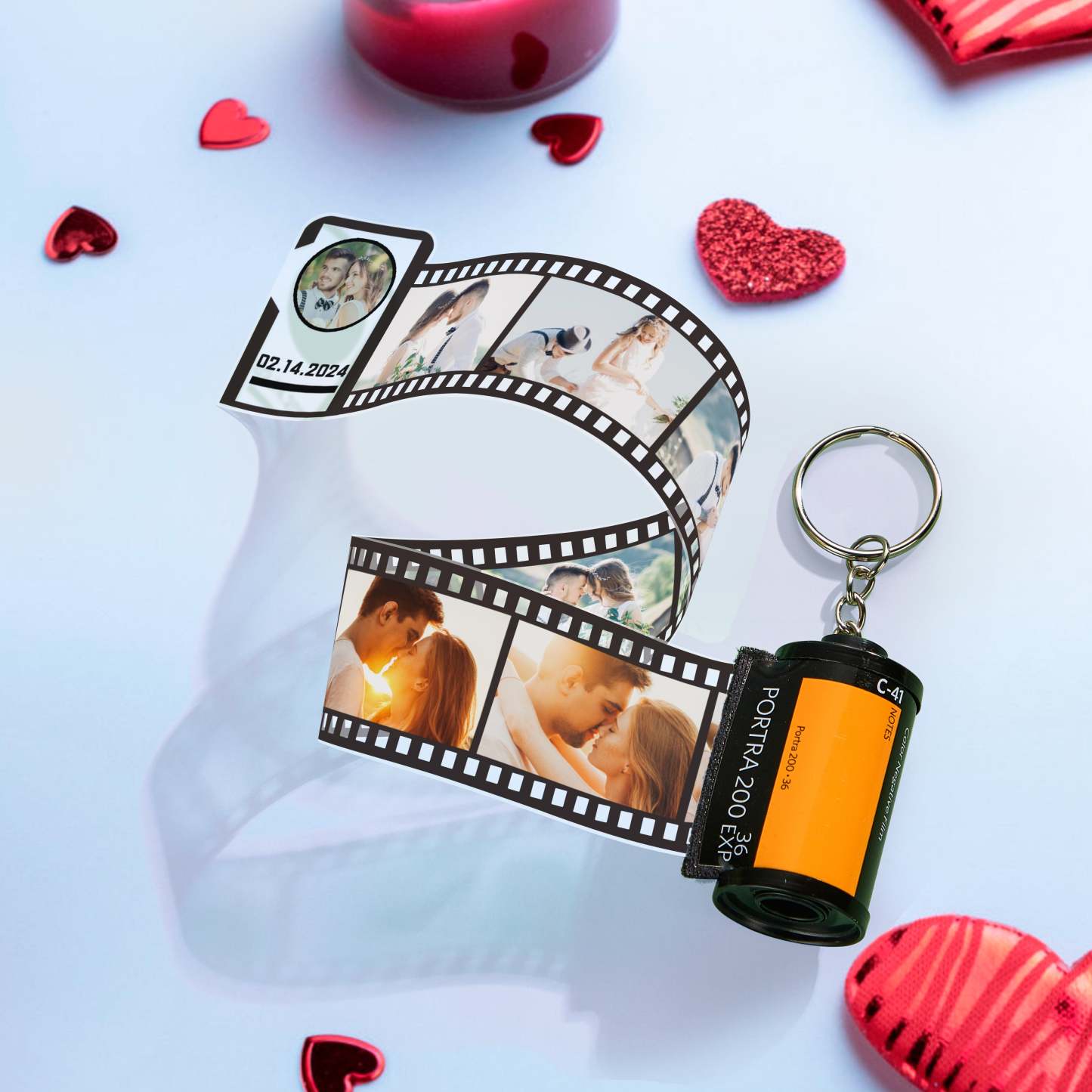 Portachiavi Personalizzato Con Rotolo Di Pellicola Fotografica Con Portachiavi Con Memoria Di Testo, Regali Di San Valentino Per Coppie - soufeelit