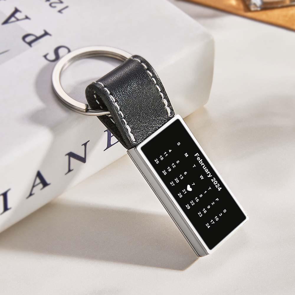 Portachiavi In pelle Personalizzato Con Data E Calendario Con Testo Inciso San Valentino, Regalo Esclusivo Per Uomo - soufeelit