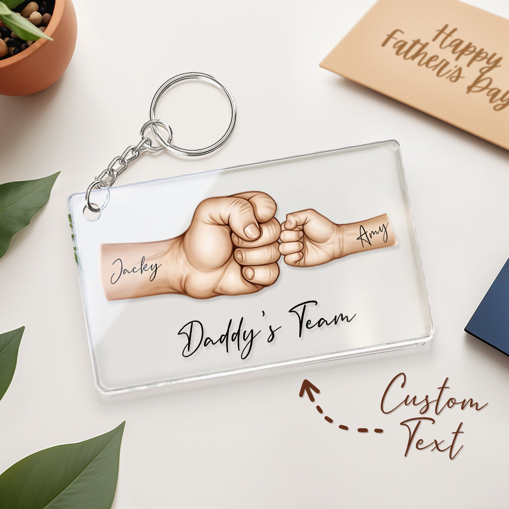 Portachiavi Personalizzato Con Pugno Di Papà Della Squadra Di Papà, Portachiavi Acrilico Personalizzato Per Papà, Regalo Per La Festa Del Papà Da Parte Dei Bambini, Regalo Per La Festa Del Papà Per Papà Nonno - soufeelit