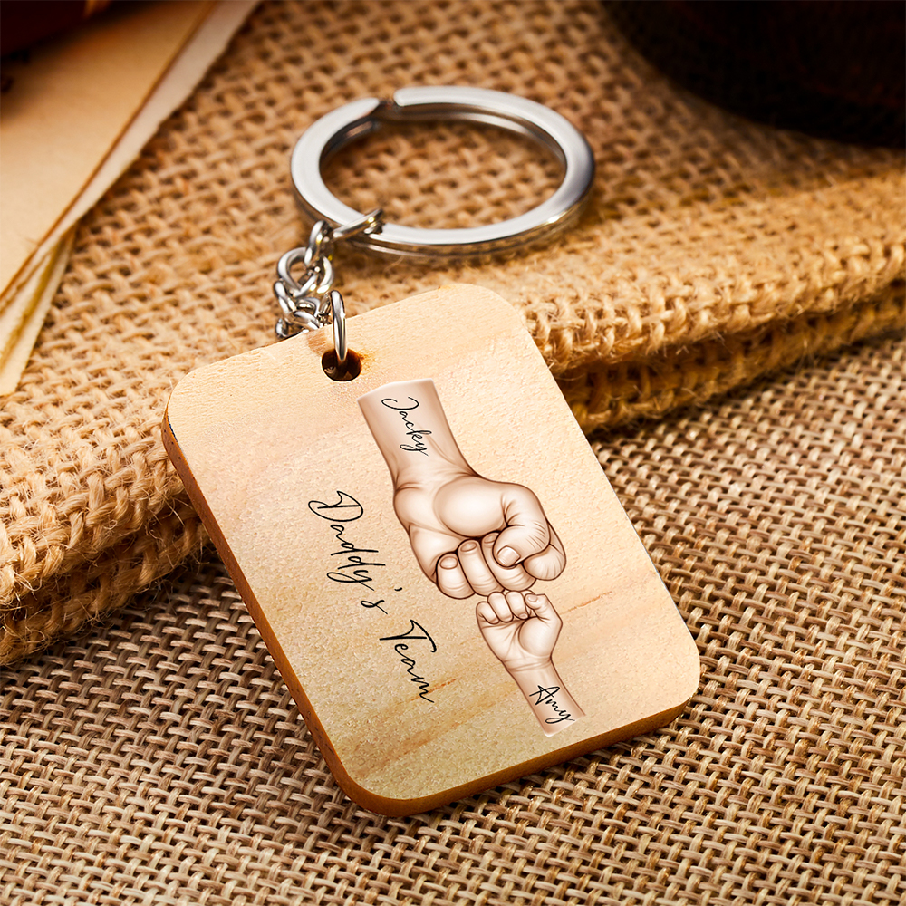 Portachiavi Personalizzato Daddy's Team Fist Bump Portachiavi In ​​legno Personalizzato Regalo Per La Festa Del Papà Per Papà, Per Il Nonno, Per Il Marito - soufeelit
