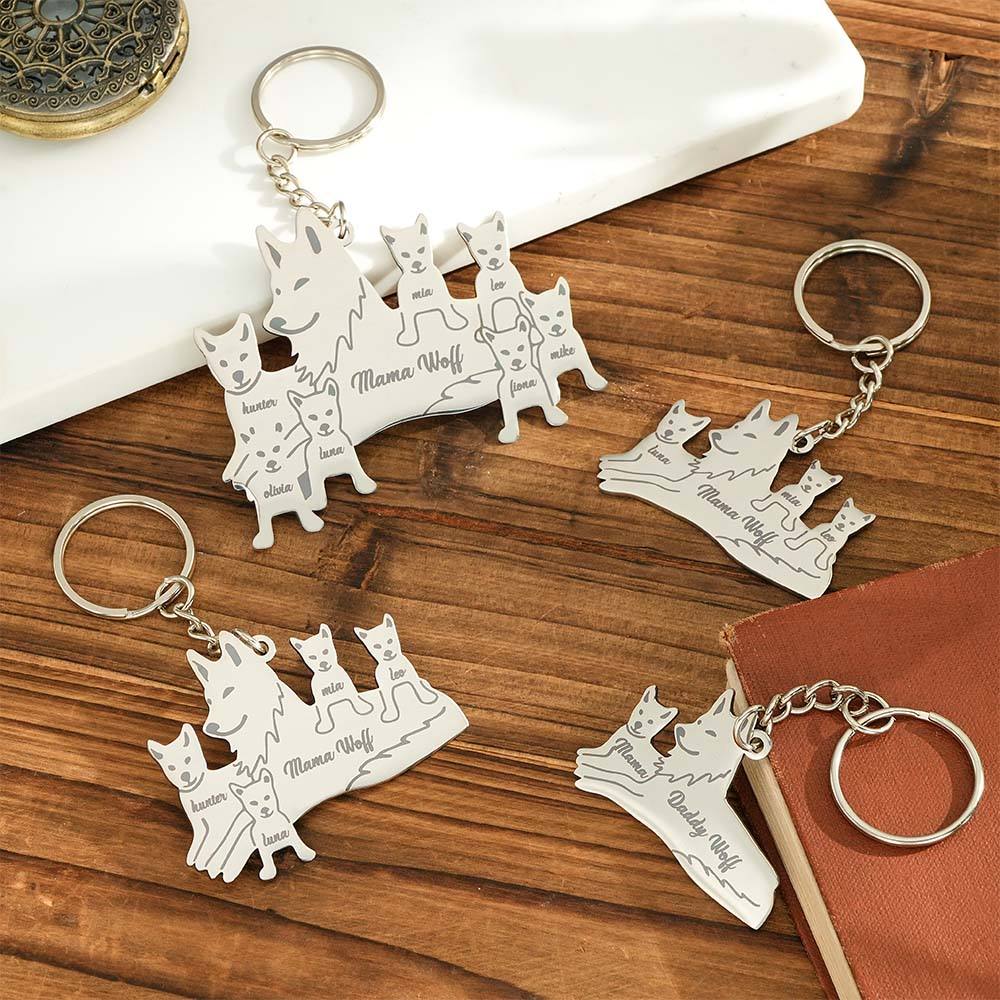 Portachiavi Lupo Personalizzato Con Nomi Di Famiglia Incisi, Regalo Per La Famiglia - soufeelit