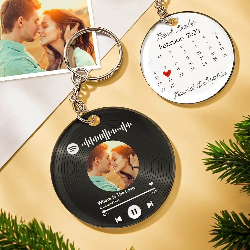 Portachiavi Personalizzato Con Foto E Data Portachiavi Con Calendario Scansionabile Portachiavi Con Codice Spotify Regalo Di Natale Per L'anniversario - soufeelit