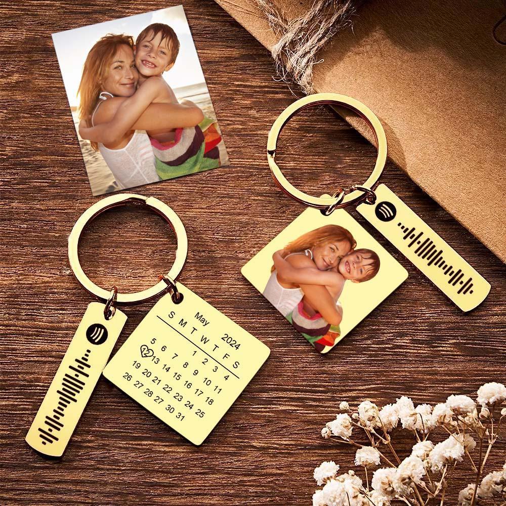 Portachiavi Con Calendario Personalizzato Giorno Speciale Foto Significativa Cuore Forma Quadrata Codice Musicale Portachiavi In ​​metallo Regalo Per La Mamma - soufeelit