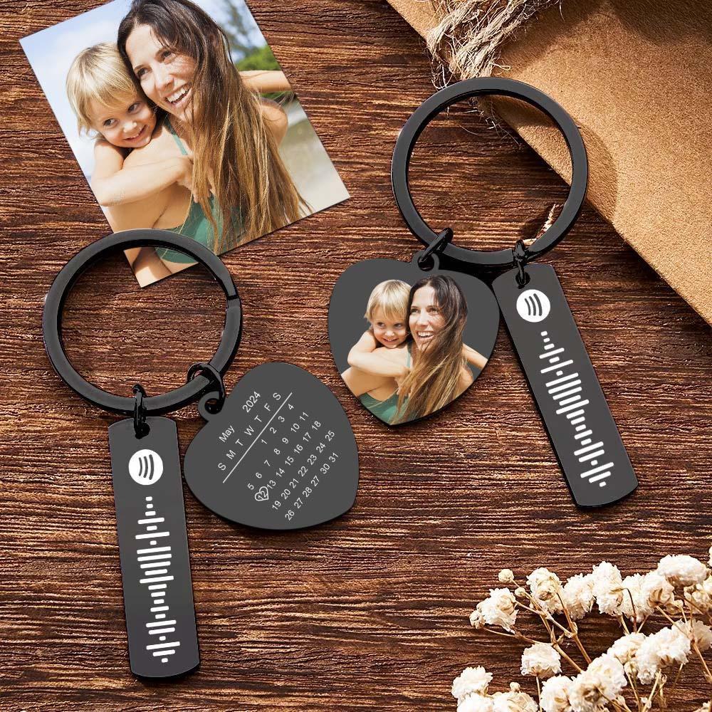 Portachiavi Con Calendario Personalizzato Giorno Speciale Foto Significativa Cuore Forma Quadrata Codice Musicale Portachiavi In metallo Regalo Per La Mamma - soufeelit