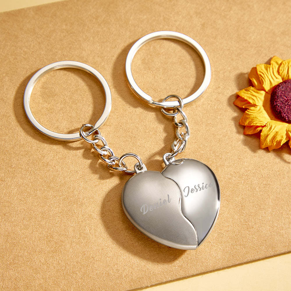 Portachiavi A Cuore Diviso Con Nomi Personalizzati, Regalo Di San Valentino Personalizzato Per Coppia - soufeelit