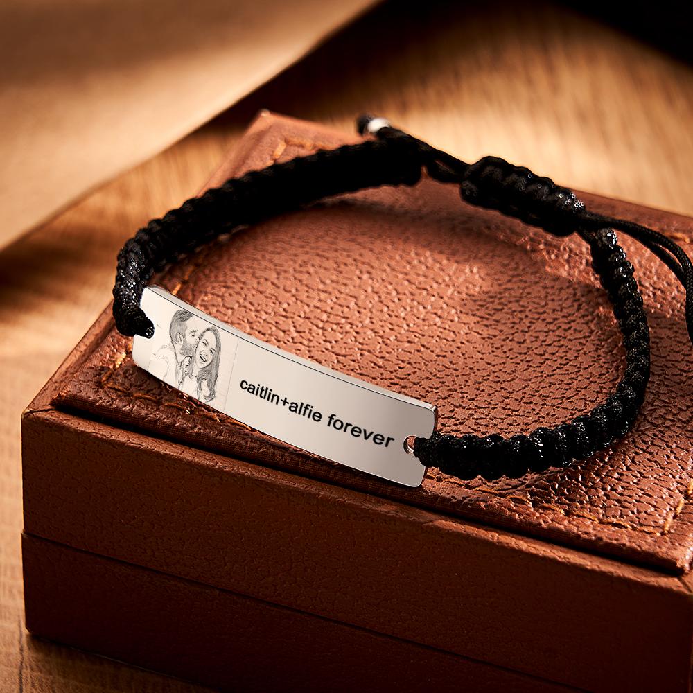 Immagine Personalizzata Nome O Testo Id In Acciaio Inossidabile Inciso Bracciale Intrecciato Gioielli Da Polso San Valentino Regalo Per La Festa Del Papà