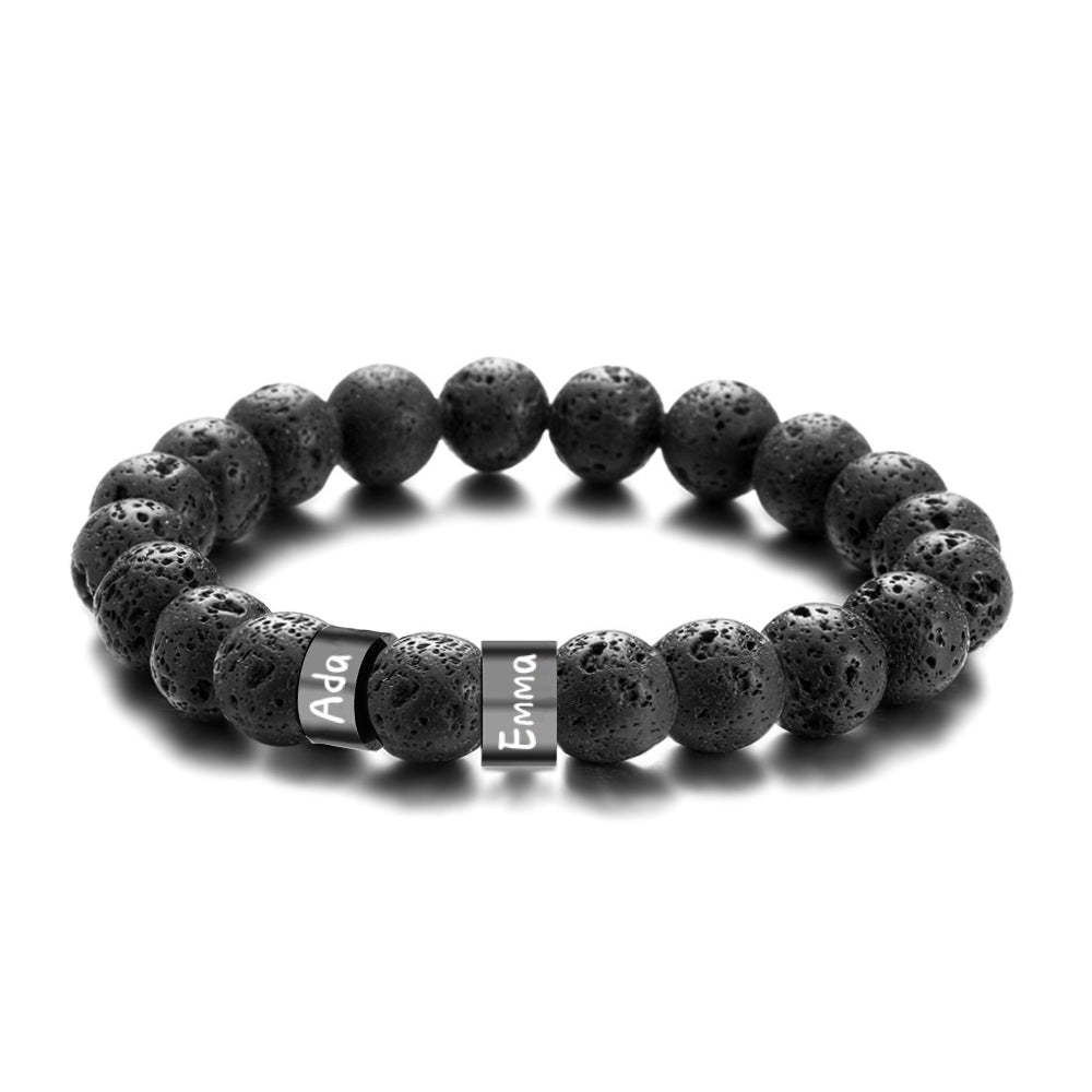 Bracciale Con Perline In Pietra Lavica Nera Con Nome Personalizzato, Regalo Per Uomo, Marito, Padre, Nonno - soufeelit