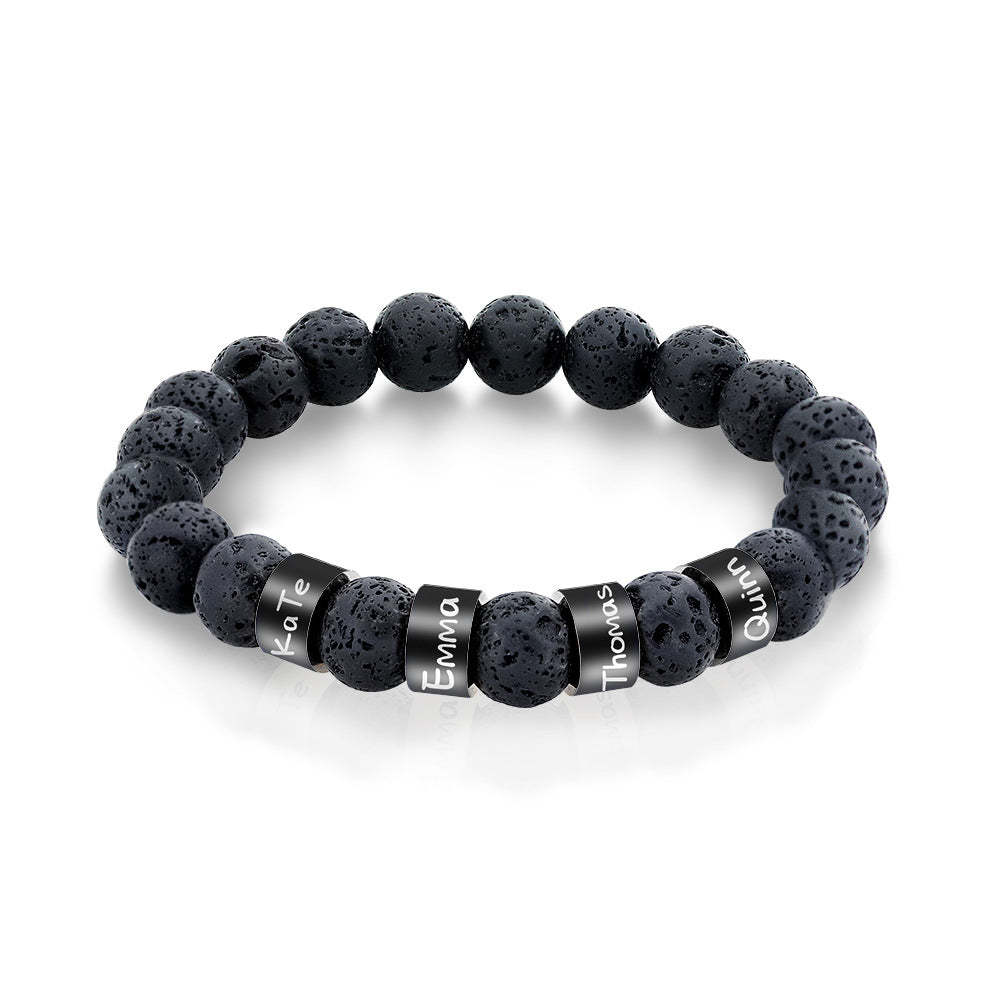 Bracciale Con Perline In Pietra Lavica Nera Con Nome Personalizzato, Regalo Per Uomo, Marito, Padre, Nonno - soufeelit