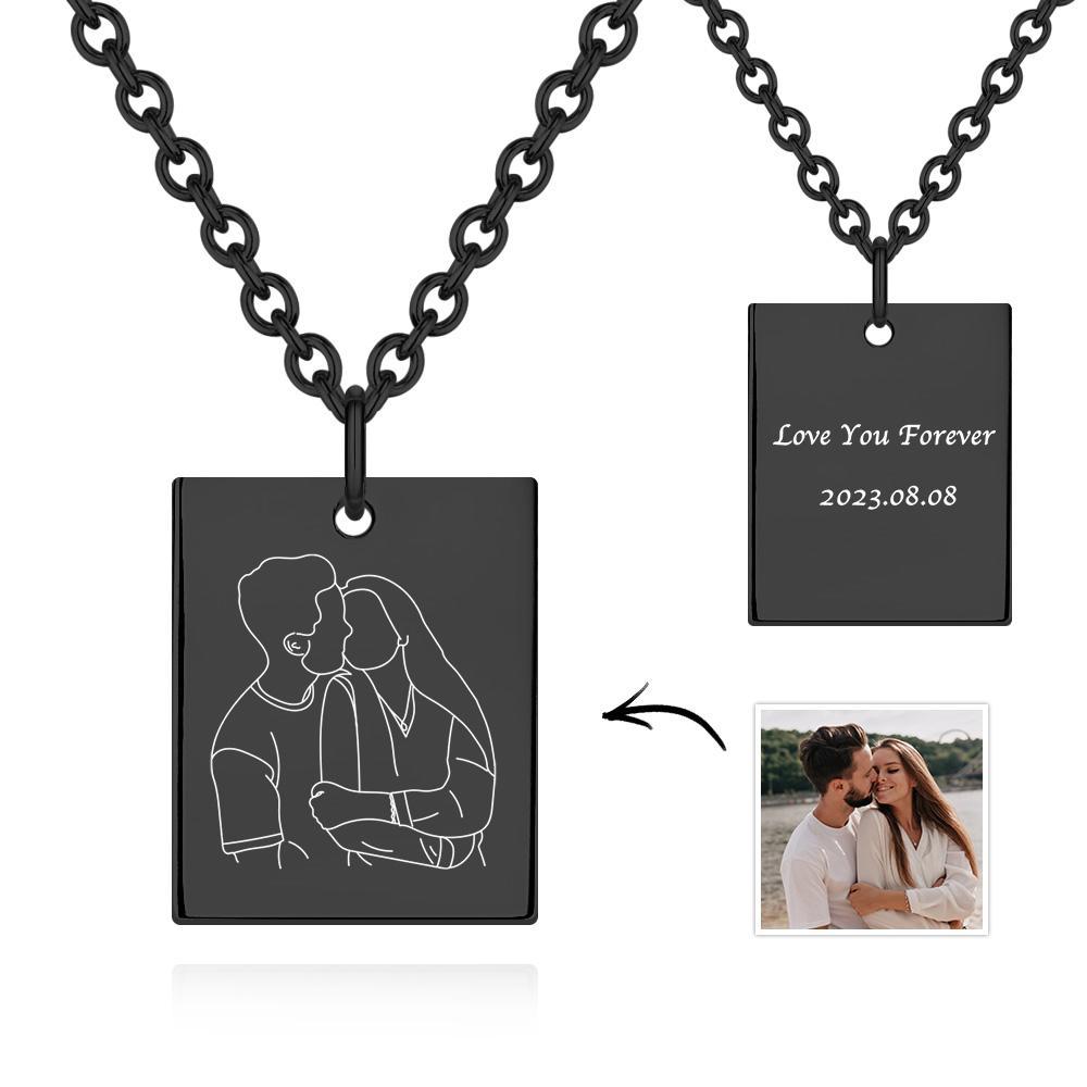 Collana Con Foto Personalizzata Incisa A Forma Di Rettangolo Per Commemorare I Regali Per Le Donne - soufeelit