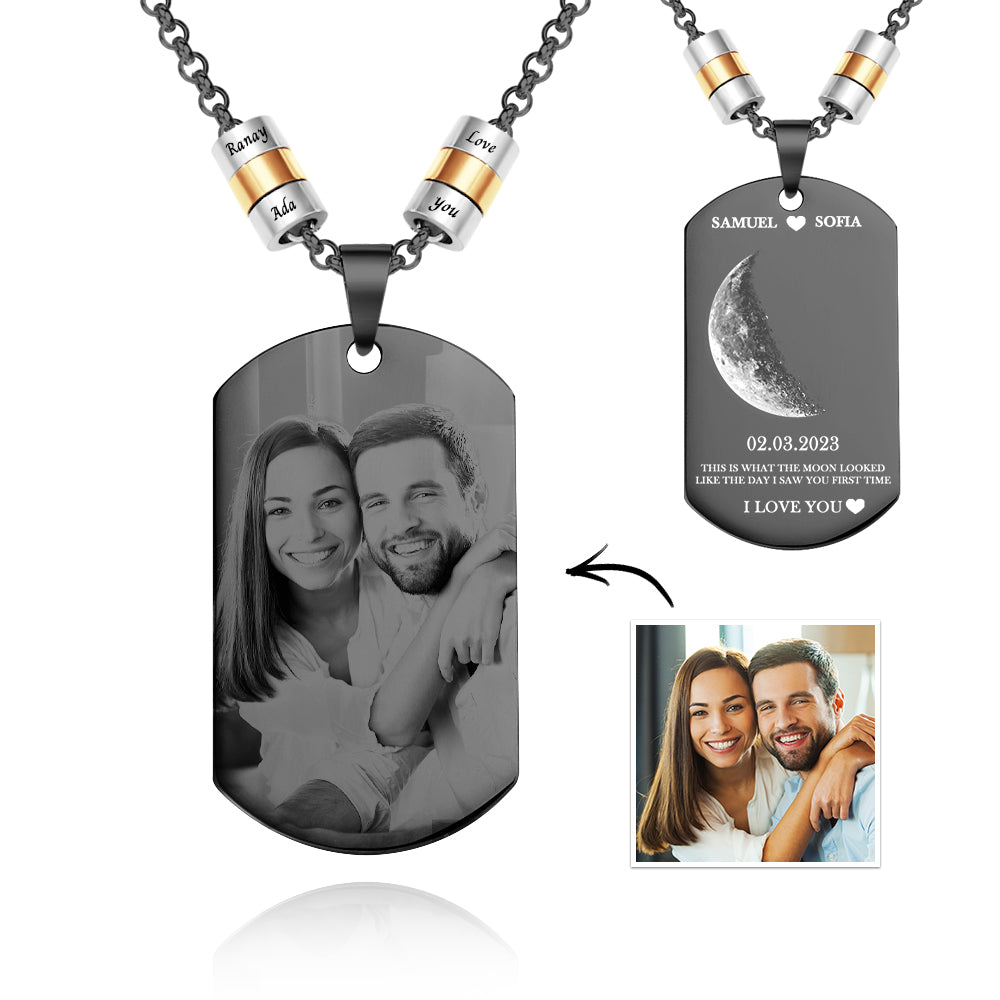 Collana Personalizzata Con Foto Delle Fasi Lunari Con Perline Incise, Ciondolo Tagliente, Regali Per Gli Amanti - soufeelit