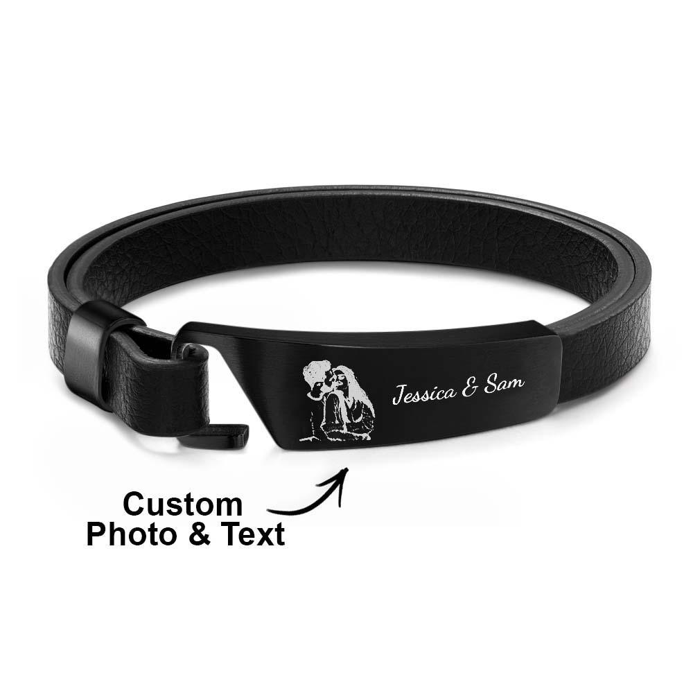 Bracciale In Pelle Con Foto Personalizzata Con Testo Semplice Braccialetto Retrò Regalo Per Uomo - soufeelit