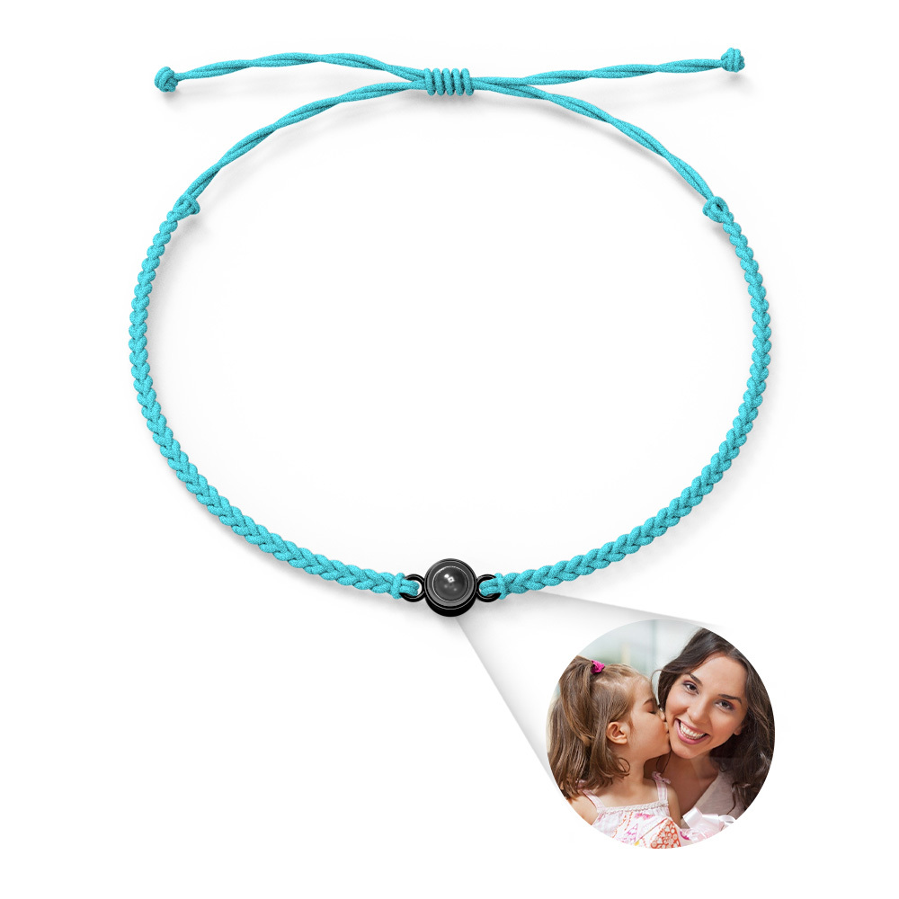 Bracciale Per Coppia Con Proiezione Fotografica Personalizzata, Braccialetto Intrecciato In Corda Nera, Cerchio, Regalo Per La Festa Della Mamma - soufeelit