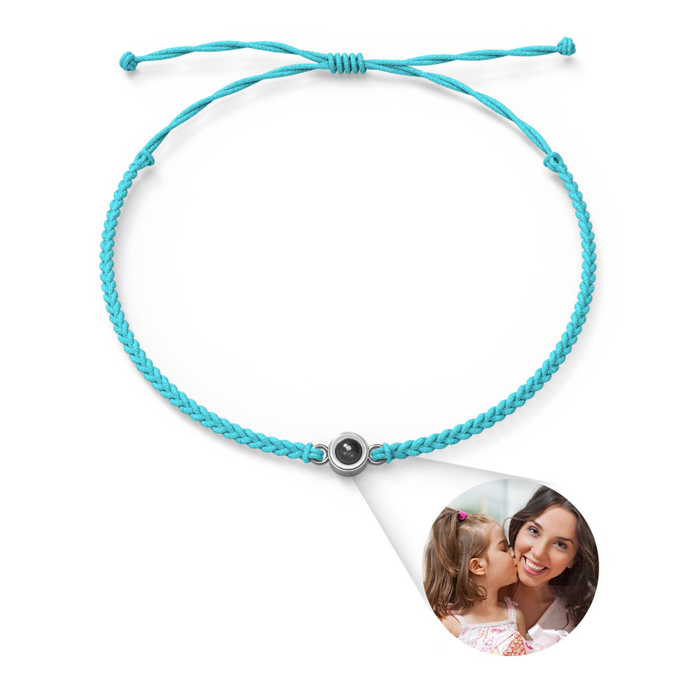 Bracciale Per Coppia Con Proiezione Fotografica Personalizzata, Braccialetto Intrecciato In Corda Nera, Cerchio, Regalo Per La Festa Della Mamma - soufeelit