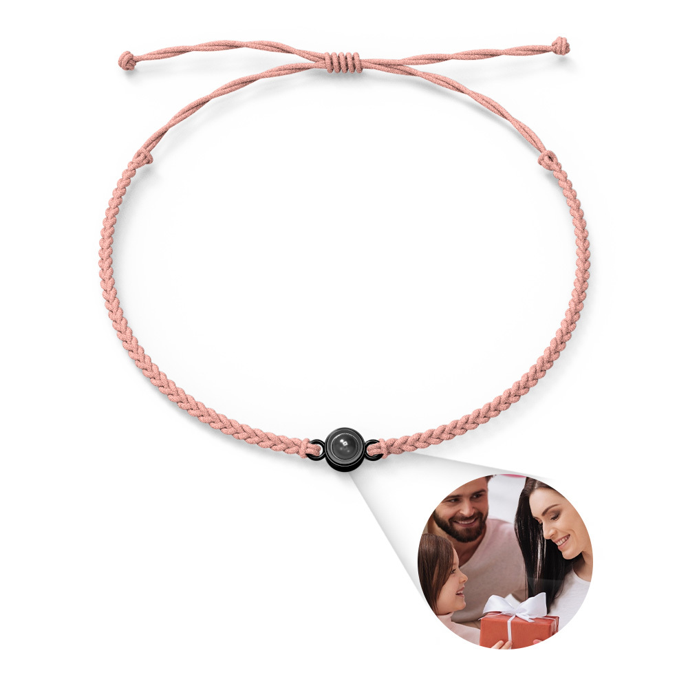 Bracciale Per Coppia Con Proiezione Fotografica Personalizzata, Braccialetto Intrecciato In Corda Nera, Cerchio, Regalo Per La Festa Della Mamma - soufeelit