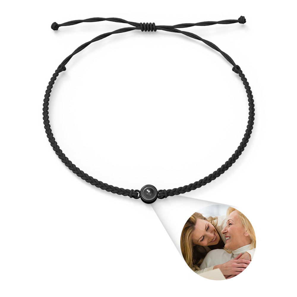 Bracciale Per Coppia Con Proiezione Fotografica Personalizzata, Braccialetto Intrecciato In Corda Nera, Cerchio, Regalo Per La Festa Della Mamma - soufeelit