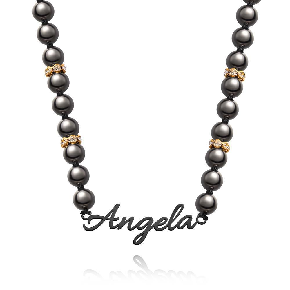 Collana Con Perline Nere Con Nome Personalizzato. Gioielli Semplici, Regali Per Lei - soufeelit