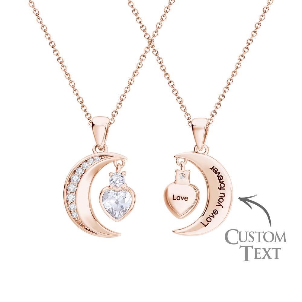 Collana Con Luna In Zirconi Incisa Con Ciondolo In Pietra Portafortuna A Forma Di Cuore, Regali Per Lei - soufeelit