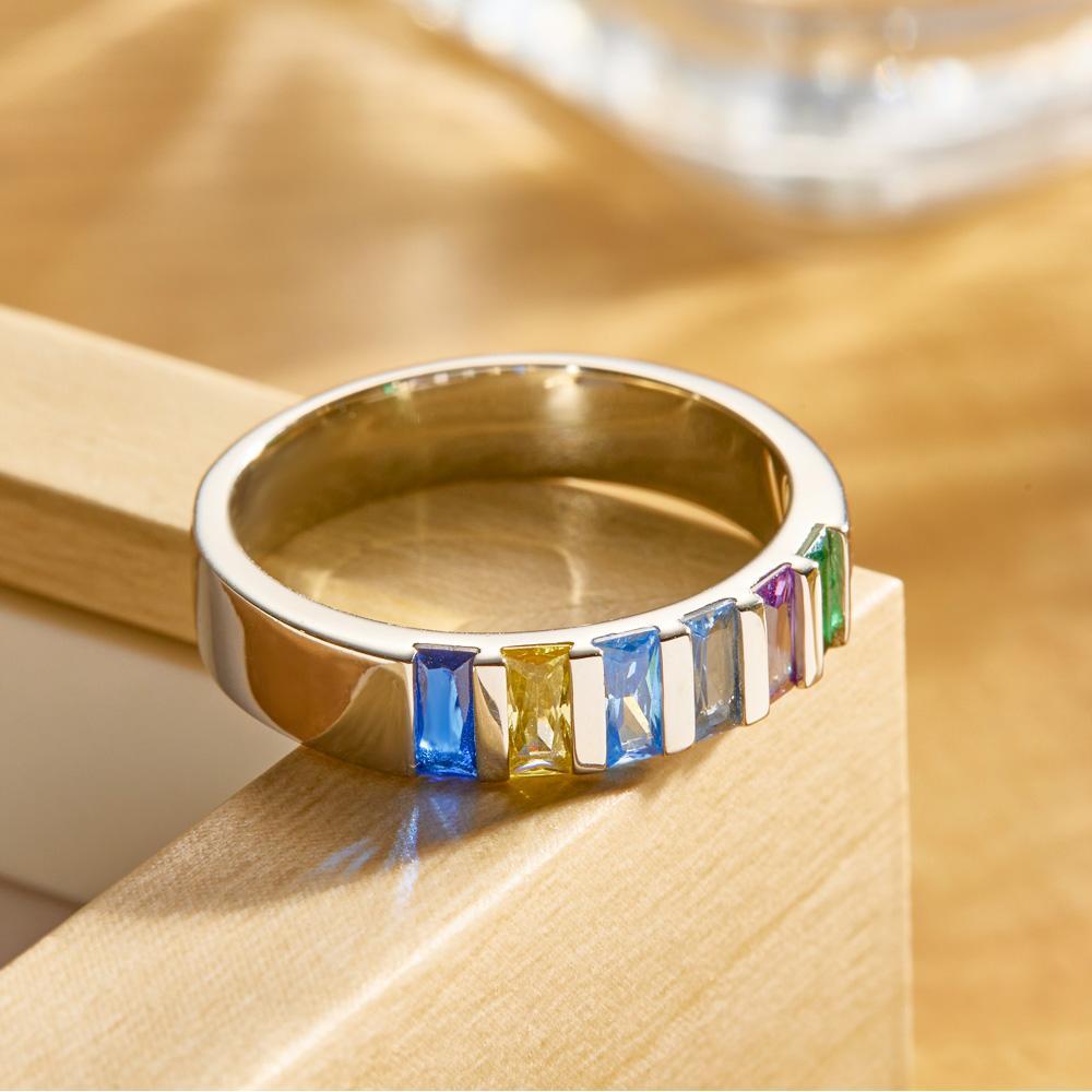 Anello Portafortuna Personalizzato Baguette Anello Di Famiglia Personalizzato Regalo Per Lei - soufeelit