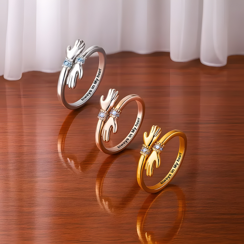 Anello Hug Personalizzato Con Pietra Portafortuna, Regalo Di Gioielli Personalizzato Per Il Suo Compleanno, Anniversario E San Valentino - soufeelit