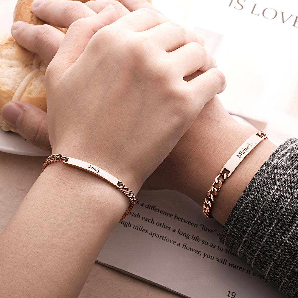 Set Di Catene Di Braccialetti Incisi Personalizzati Bracciale Alla Moda Personalizzato Per Regali Di San Valentino Di Coppie - soufeelit