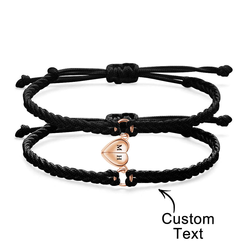 Regalo Per Coppia Magnetica Con Braccialetto Con Lettera Personalizzata E Cuore Intrecciato - soufeelit